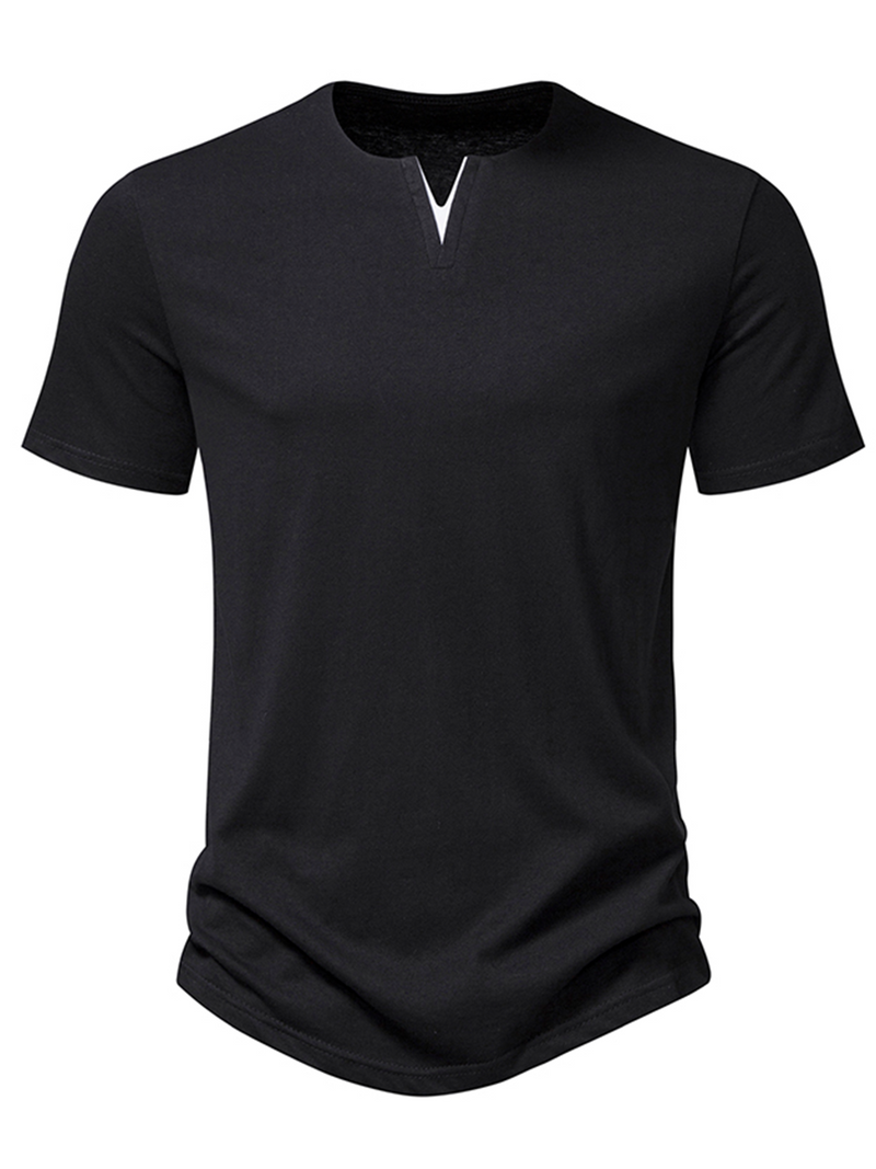 Men's V-Neck Cotton Casual Solid Color Short Sleeve T-Shirt