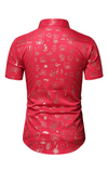 Men's Christmas Gold Print Holiday Party Button Up Short Sleeve Shirt