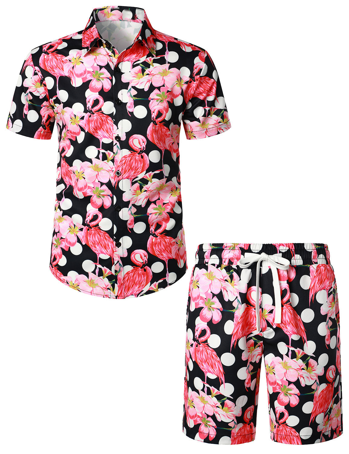 Men's Flamingo Print Hawaiian Shirt & Shorts Set