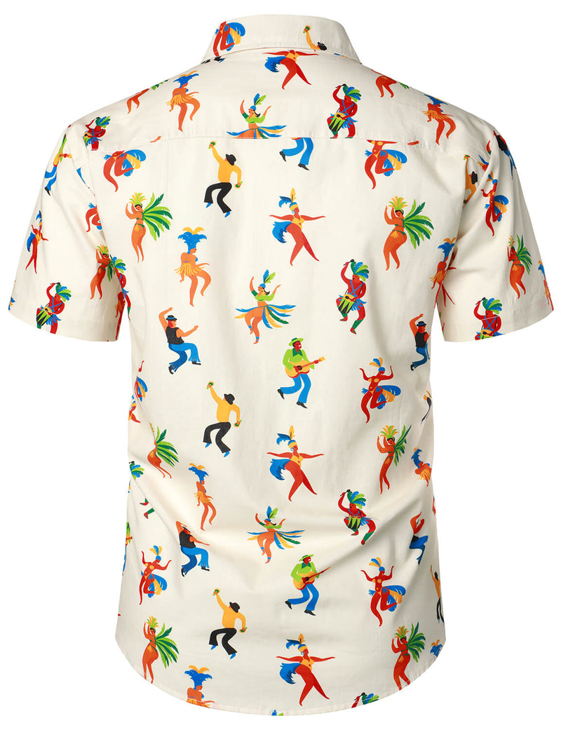 Men's Hula Dance Concert Print Beach Cotton Button Up Hawaiian Tropical Casual Summer Short Sleeve Shirt