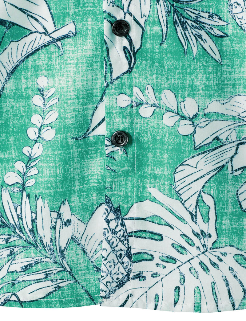 Men's Beach Tropical Pineapple Print Pocket Cool Short Sleeve Green Hawaiian Shirt