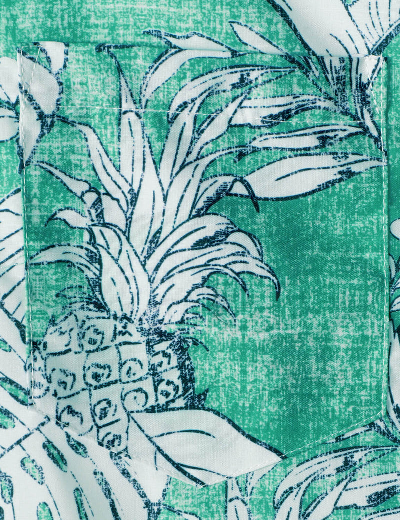 Men's Beach Tropical Pineapple Print Pocket Cool Short Sleeve Green Hawaiian Shirt
