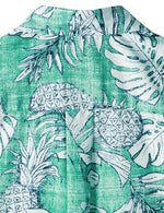 Men's Beach Tropical Pineapple Print Pocket Cool Short Sleeve Green Hawaiian Shirt
