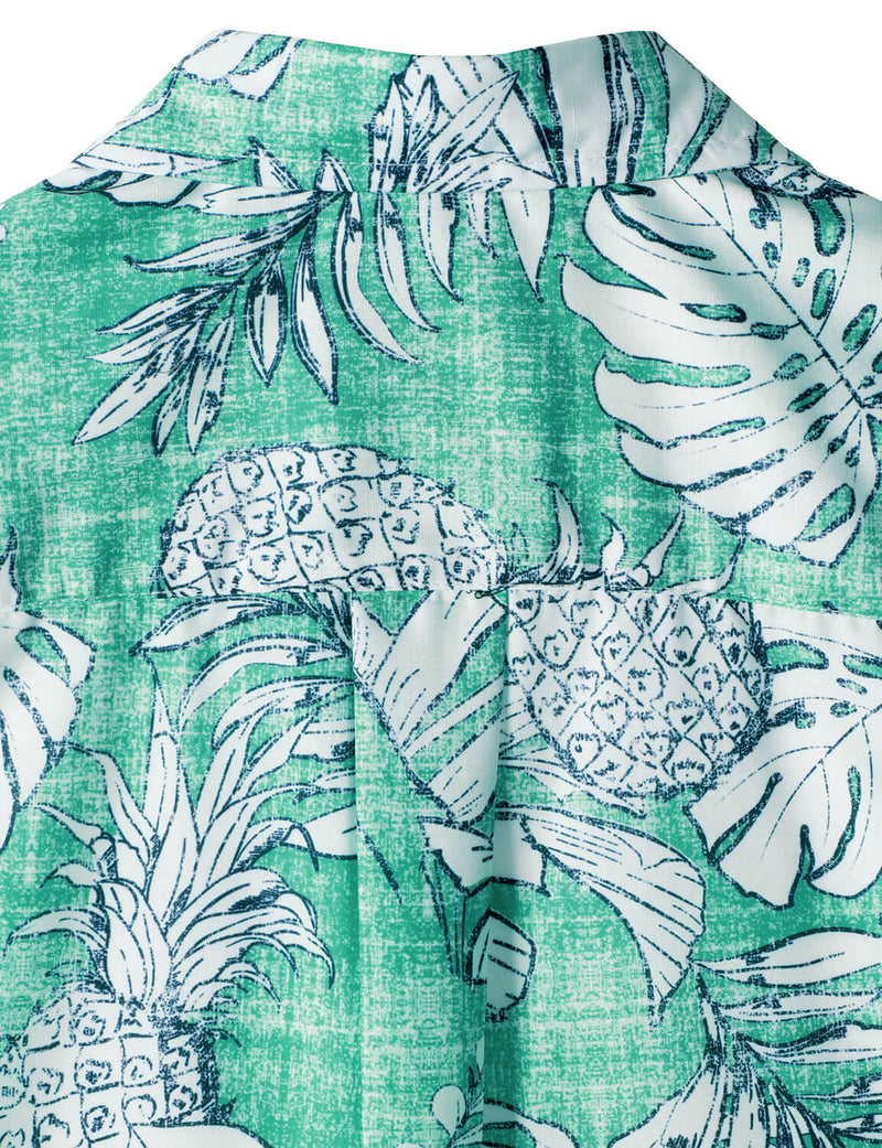 Men's Beach Tropical Pineapple Print Pocket Cool Short Sleeve Green Hawaiian Shirt