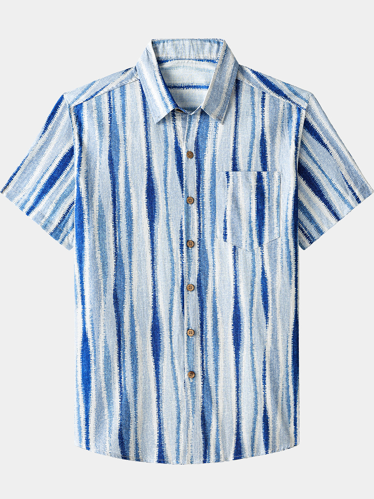 Men’s Retro Tie Dye Vertical Striped Cotton Breathable Cool Resort Vacation Short Sleeve Shirt