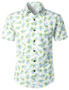 Men's Summer Casual Cotton Floral Print Button White Short Sleeve Shirt