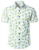 Men's Summer Casual Cotton Floral Print Button White Short Sleeve Shirt