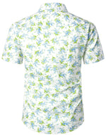 Men's Summer Casual Cotton Floral Print Button White Short Sleeve Shirt