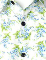 Men's Summer Casual Cotton Floral Print Button White Short Sleeve Shirt
