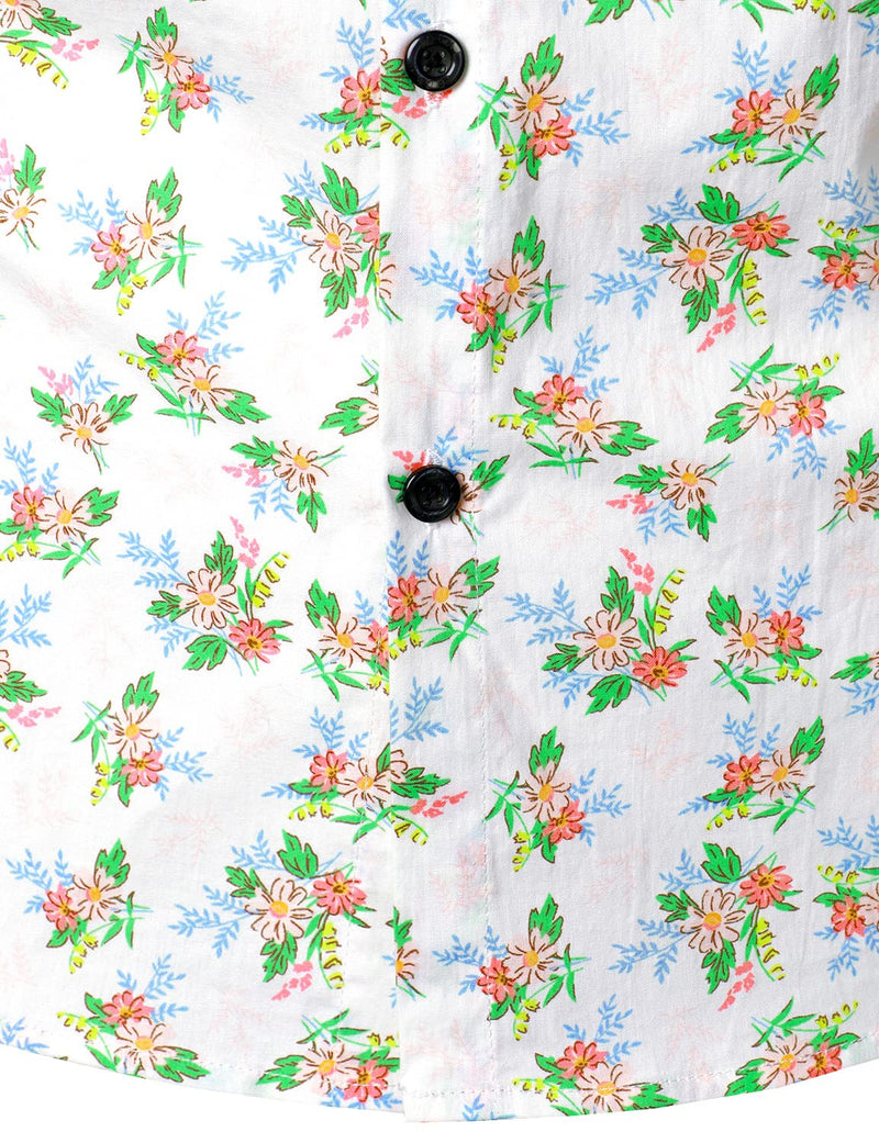 Men's Casual Cotton Breathable Floral Print White Short Sleeve Hawaiian Shirt