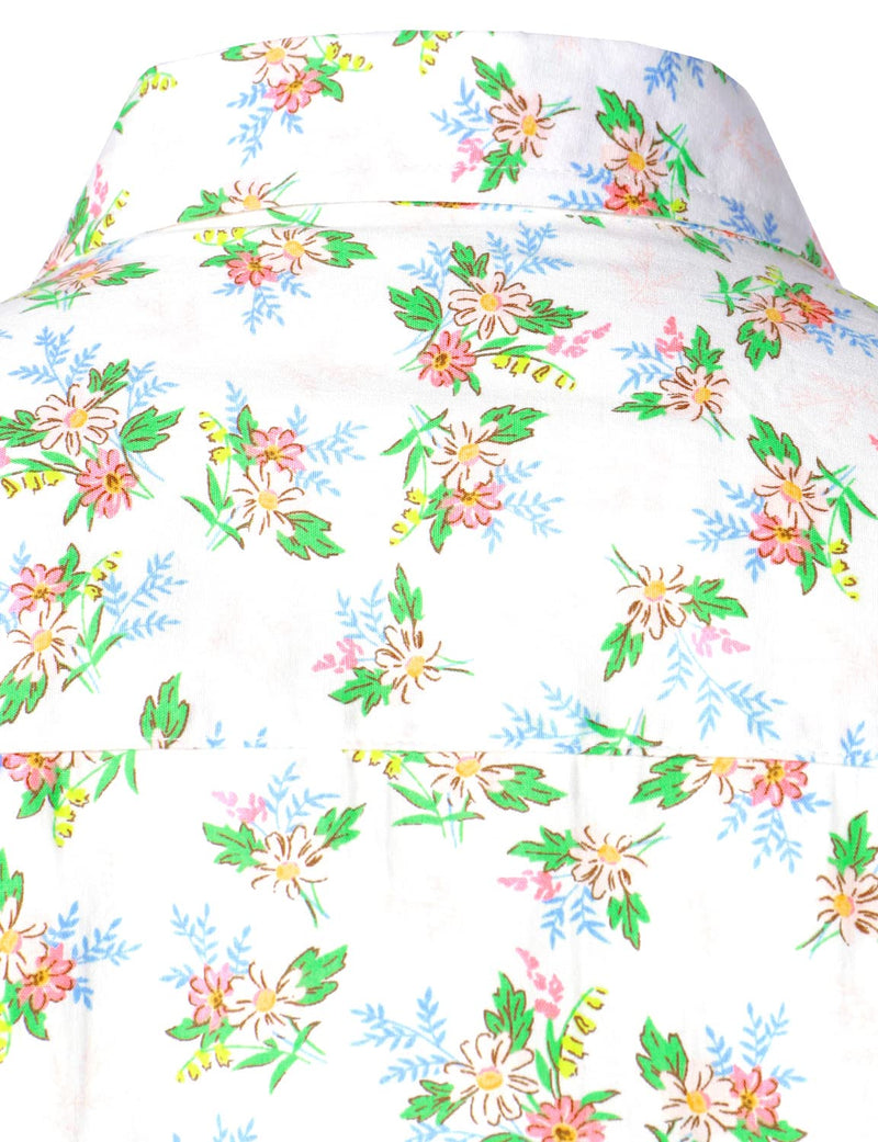 Men's Casual Cotton Breathable Floral Print White Short Sleeve Hawaiian Shirt