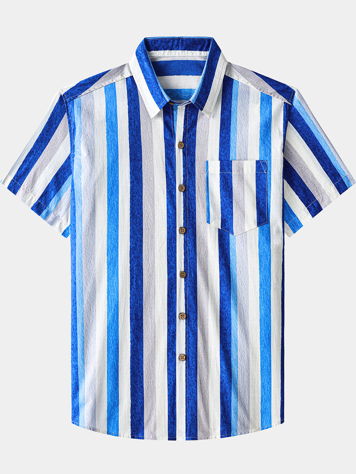 Men’s Retro Coastal Stripe Cotton Cool Comfort Beach Party Holiday Short Sleeve Shirt