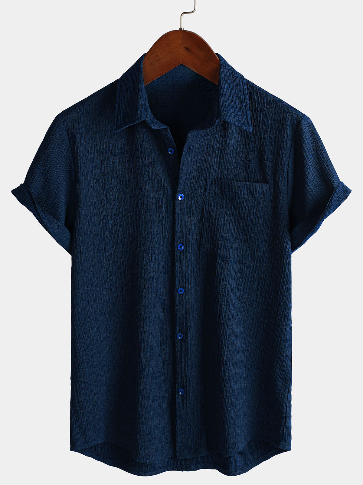 Men's Summer Solid Color Pocket Casual Short Sleeve Shirt