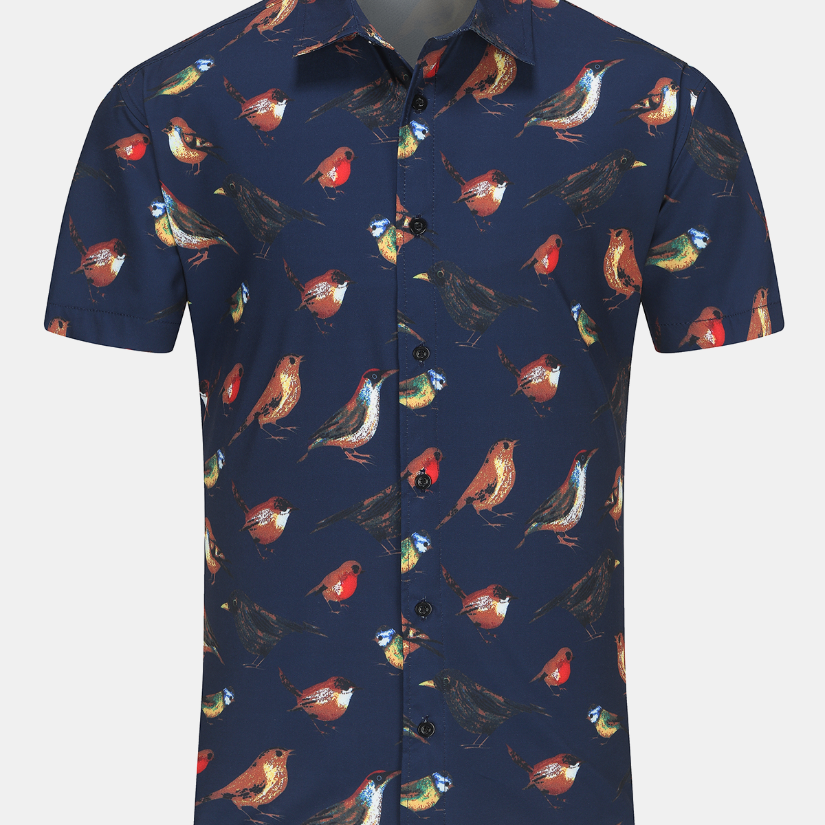 Men's Bird Print Animal Summer Casual Short Sleeve Shirt