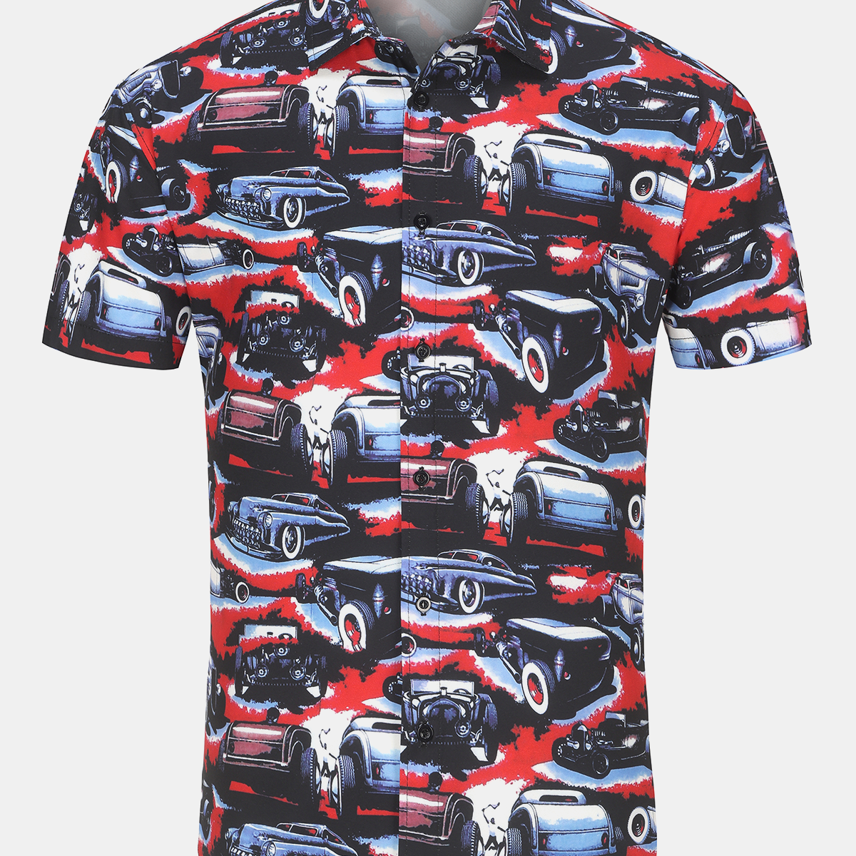 Men's Summer Holiday Cool Car Print Short Sleeve Shirt