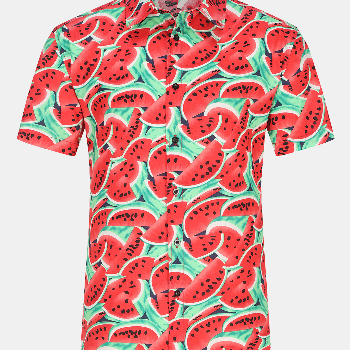 Men's Fruits Watermelon Print Summer Casual Cotton Hawaiian Short Sleeve Shirt
