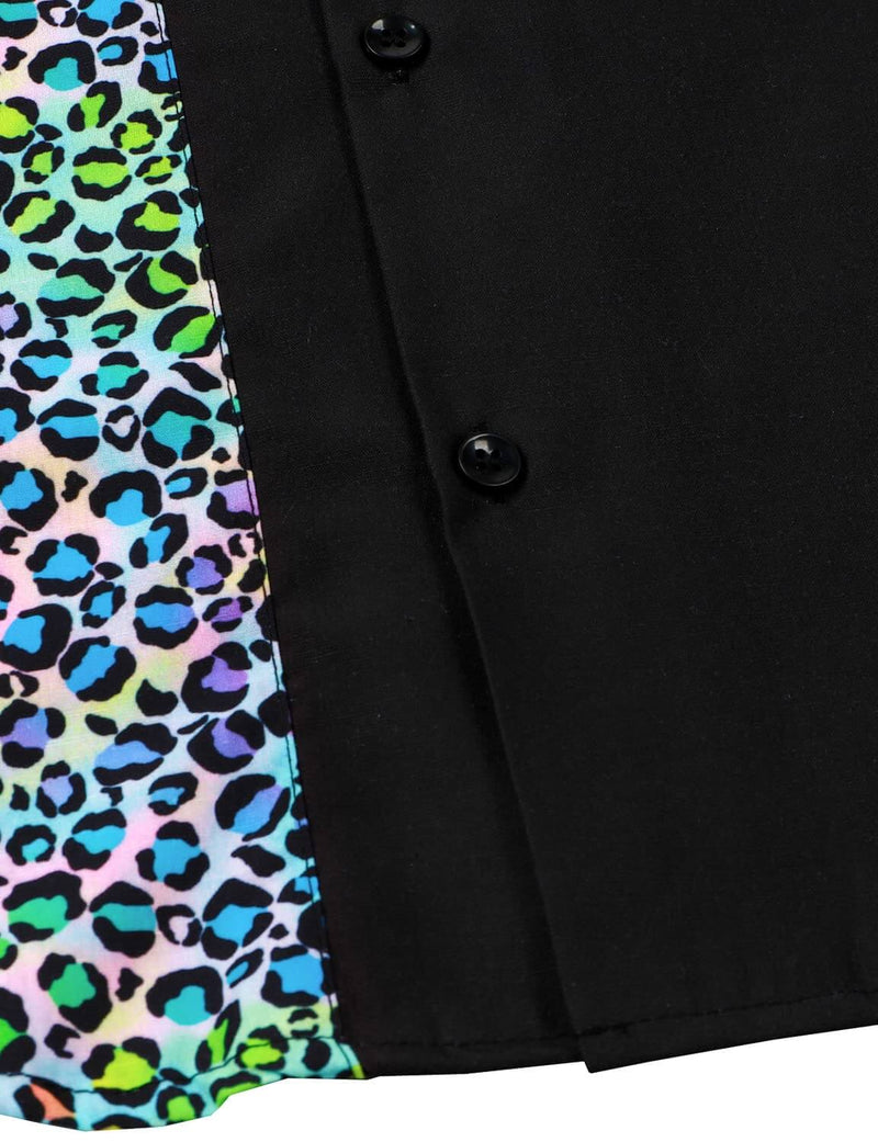 Men's 50's Leopard Print Button Up Cotton Bowling Summer Short Sleeve Shirt
