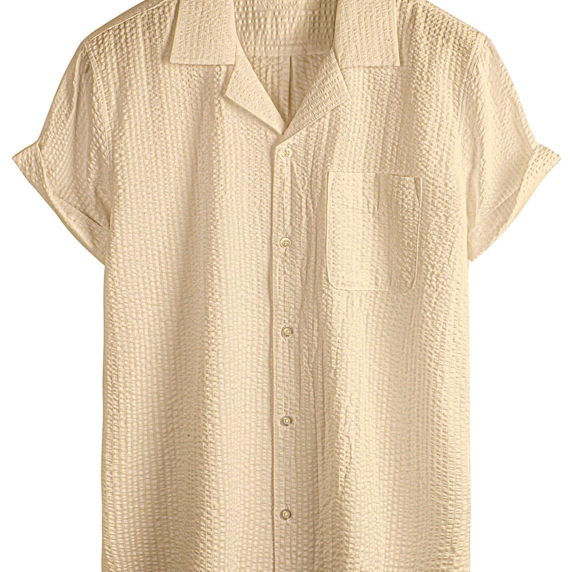 Men's Cotton Pocket Casual Solid Color Beach Summer Button Up Short Sleeve Shirt