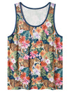 Men's Tiger And Floral Sleeveless Hawaiian Shirt Summer Beach Tank Tops