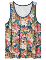 Men's Tiger And Floral Sleeveless Hawaiian Shirt Summer Beach Tank Tops