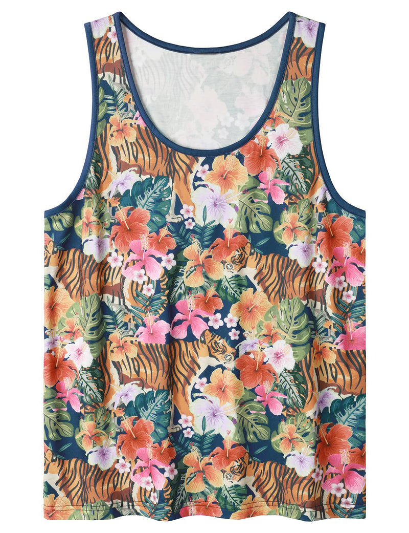 Men's Tiger And Floral Sleeveless Hawaiian Shirt Summer Beach Tank Tops