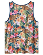 Men's Tiger And Floral Sleeveless Hawaiian Shirt Summer Beach Tank Tops