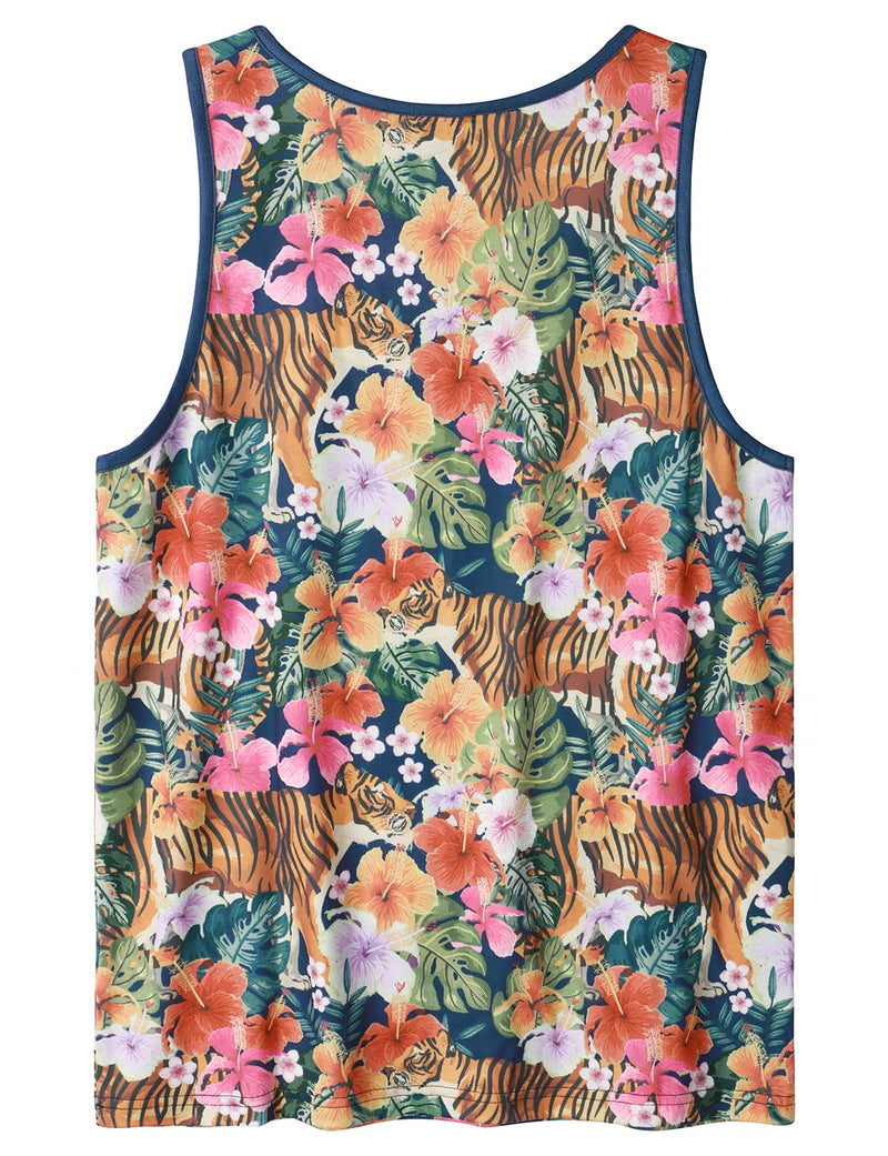 Men's Tiger And Floral Sleeveless Hawaiian Shirt Summer Beach Tank Tops