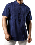Men's Casual Summer Floral Jacquard Henley Pocket Vacation Hawaiian Short Sleeve Shirt