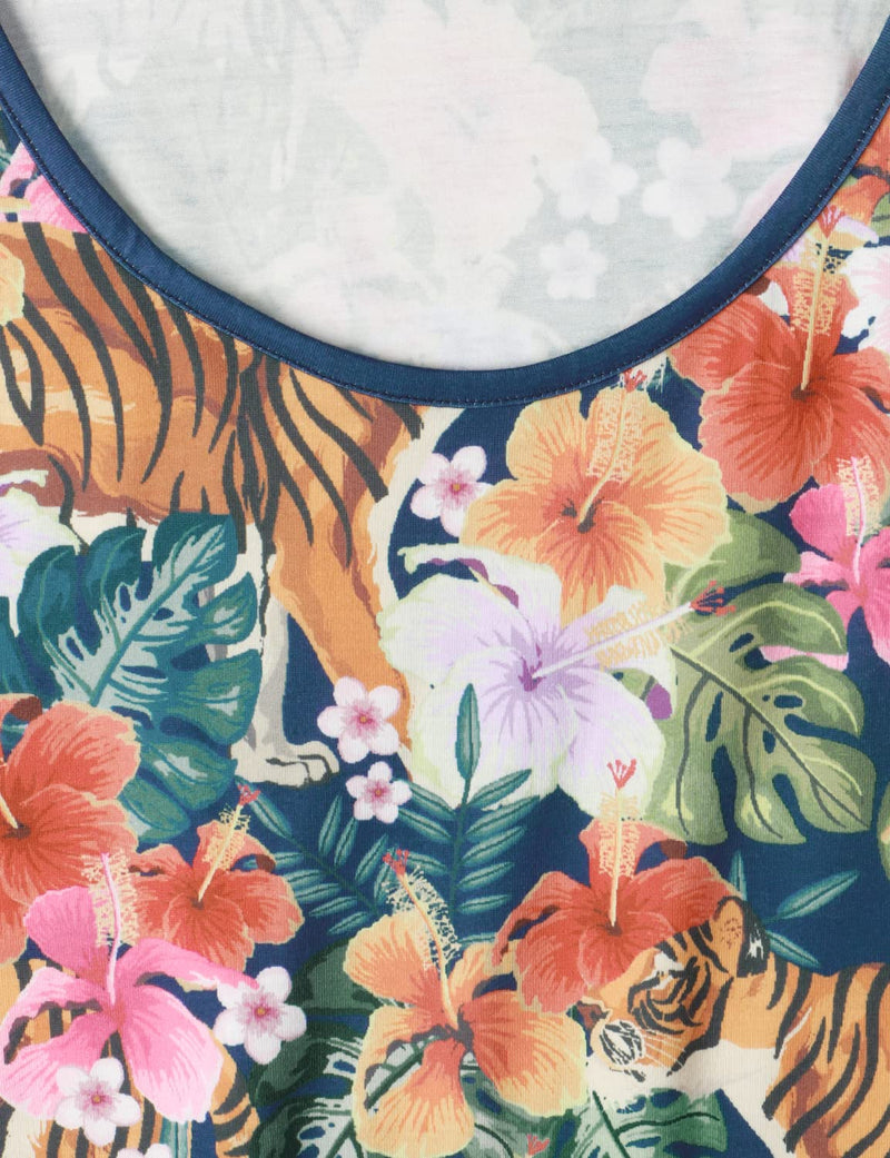 Men's Tiger And Floral Sleeveless Hawaiian Shirt Summer Beach Tank Tops