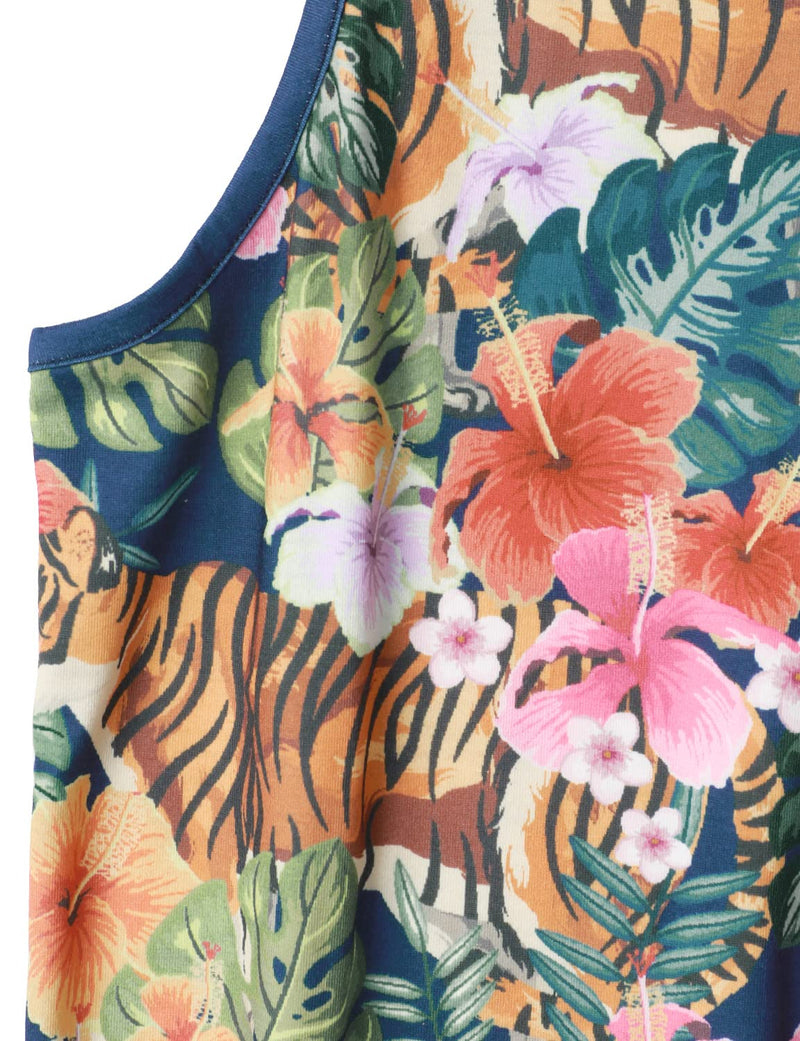 Men's Tiger And Floral Sleeveless Hawaiian Shirt Summer Beach Tank Tops