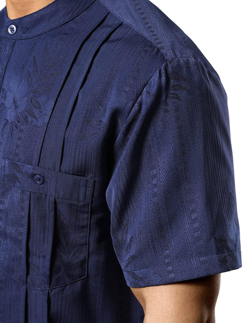 Men's Casual Summer Floral Jacquard Henley Pocket Vacation Hawaiian Short Sleeve Shirt