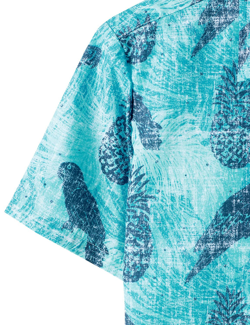 Men's Pineapple Blue Hawaiian Summer Casual Beach Button Holiday Short Sleeve Shirt