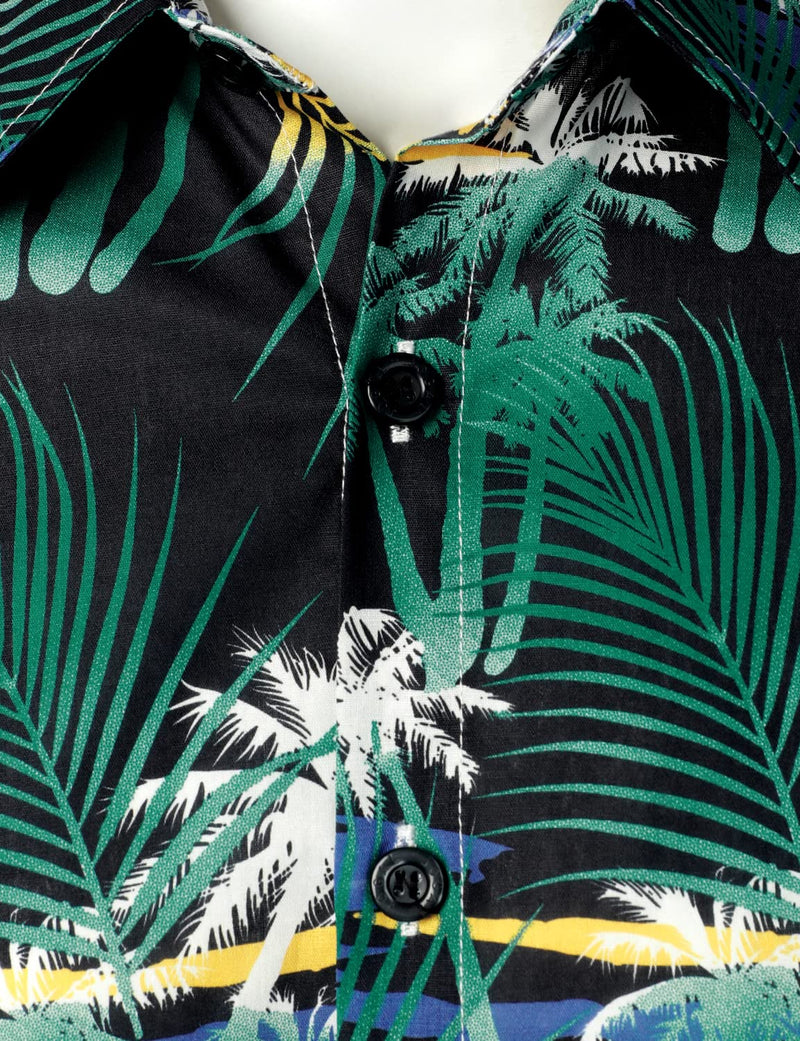 Men's Tropical Casual Cotton Vacation Beach Button Up Short Sleeve Green Hawaiian Shirt