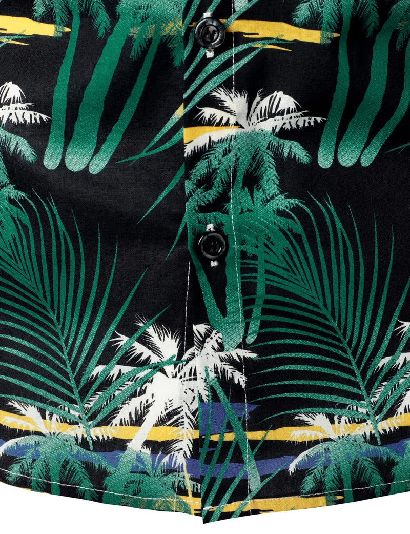 Men's Tropical Casual Cotton Vacation Beach Button Up Short Sleeve Green Hawaiian Shirt