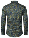 Men's Navy Blue Vintage Floral Cotton Breathable Flower Button Long Sleeve Dress Shirt