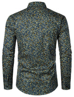 Men's Navy Blue Vintage Floral Cotton Breathable Flower Button Long Sleeve Dress Shirt