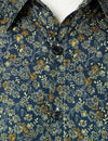 Men's Navy Blue Vintage Floral Cotton Breathable Flower Button Long Sleeve Dress Shirt