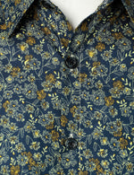 Men's Navy Blue Vintage Floral Cotton Breathable Flower Button Long Sleeve Dress Shirt