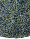 Men's Navy Blue Vintage Floral Cotton Breathable Flower Button Long Sleeve Dress Shirt