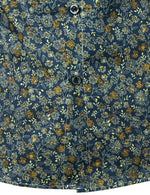 Men's Navy Blue Vintage Floral Cotton Breathable Flower Button Long Sleeve Dress Shirt