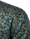Men's Navy Blue Vintage Floral Cotton Breathable Flower Button Long Sleeve Dress Shirt