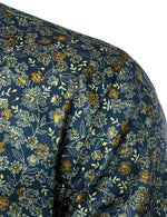 Men's Navy Blue Vintage Floral Cotton Breathable Flower Button Long Sleeve Dress Shirt