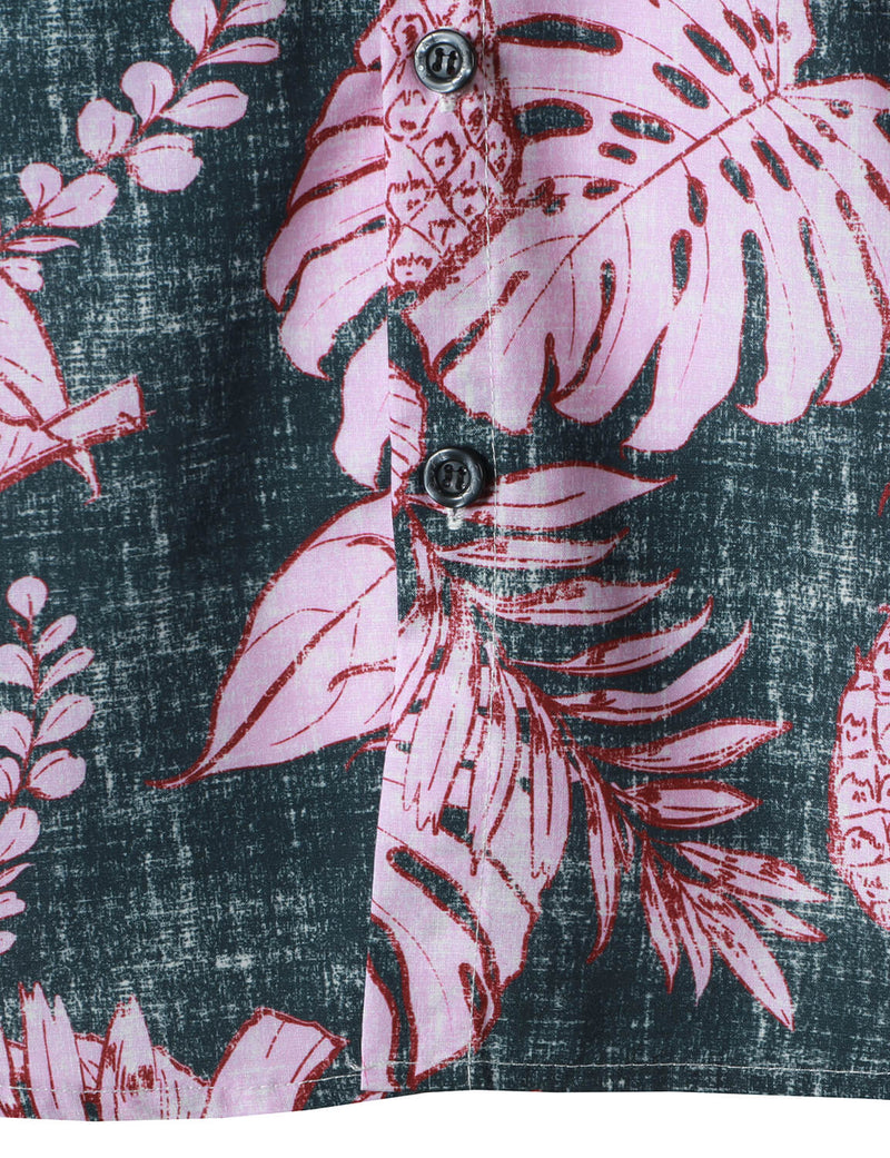 Men's Summer Purple Tropical Pineapple Print Pocket Short Sleeve Hawaiian Shirt