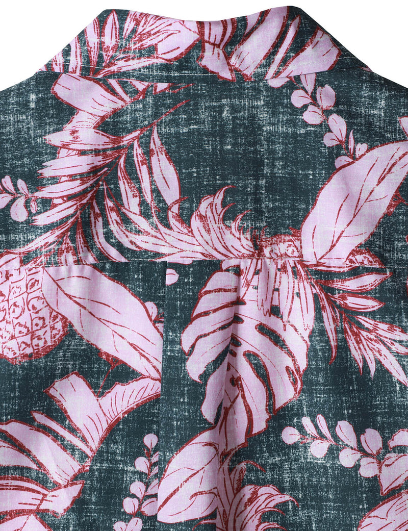 Men's Summer Purple Tropical Pineapple Print Pocket Short Sleeve Hawaiian Shirt