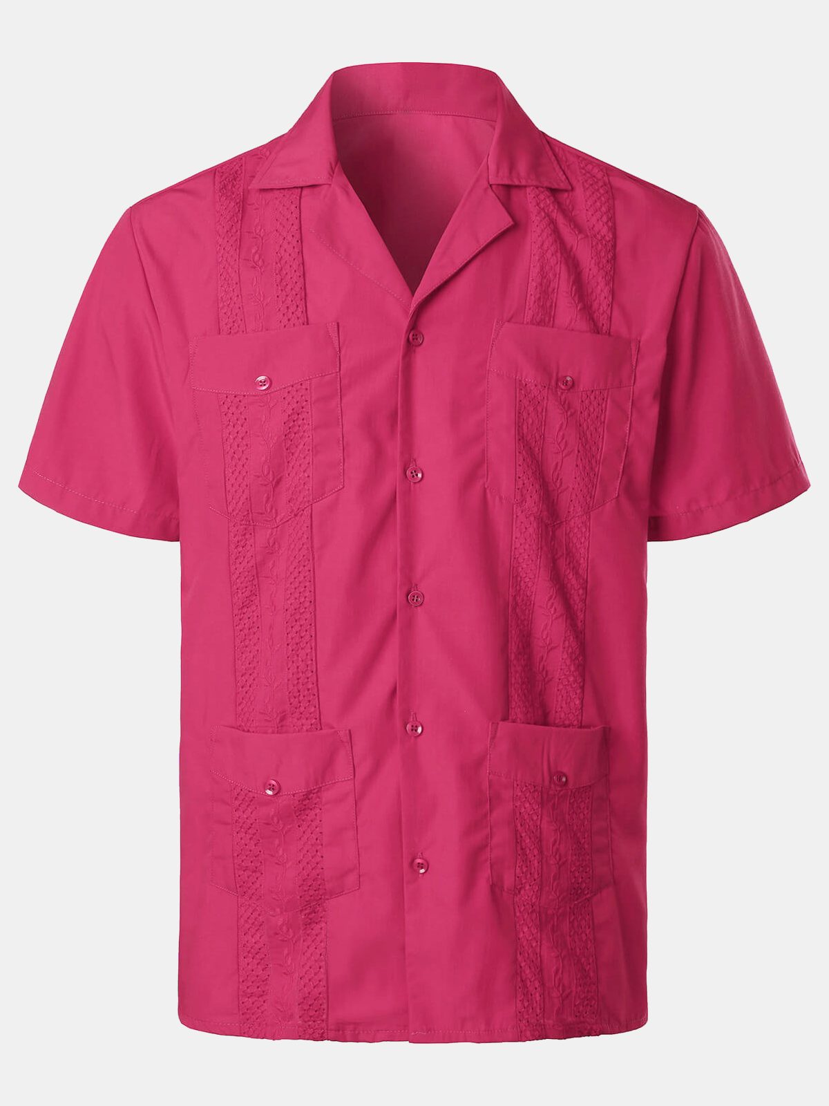 Men's Summer Cool Embroidery Cuban Guayabera Short Sleeve Button Up Beach Shirt