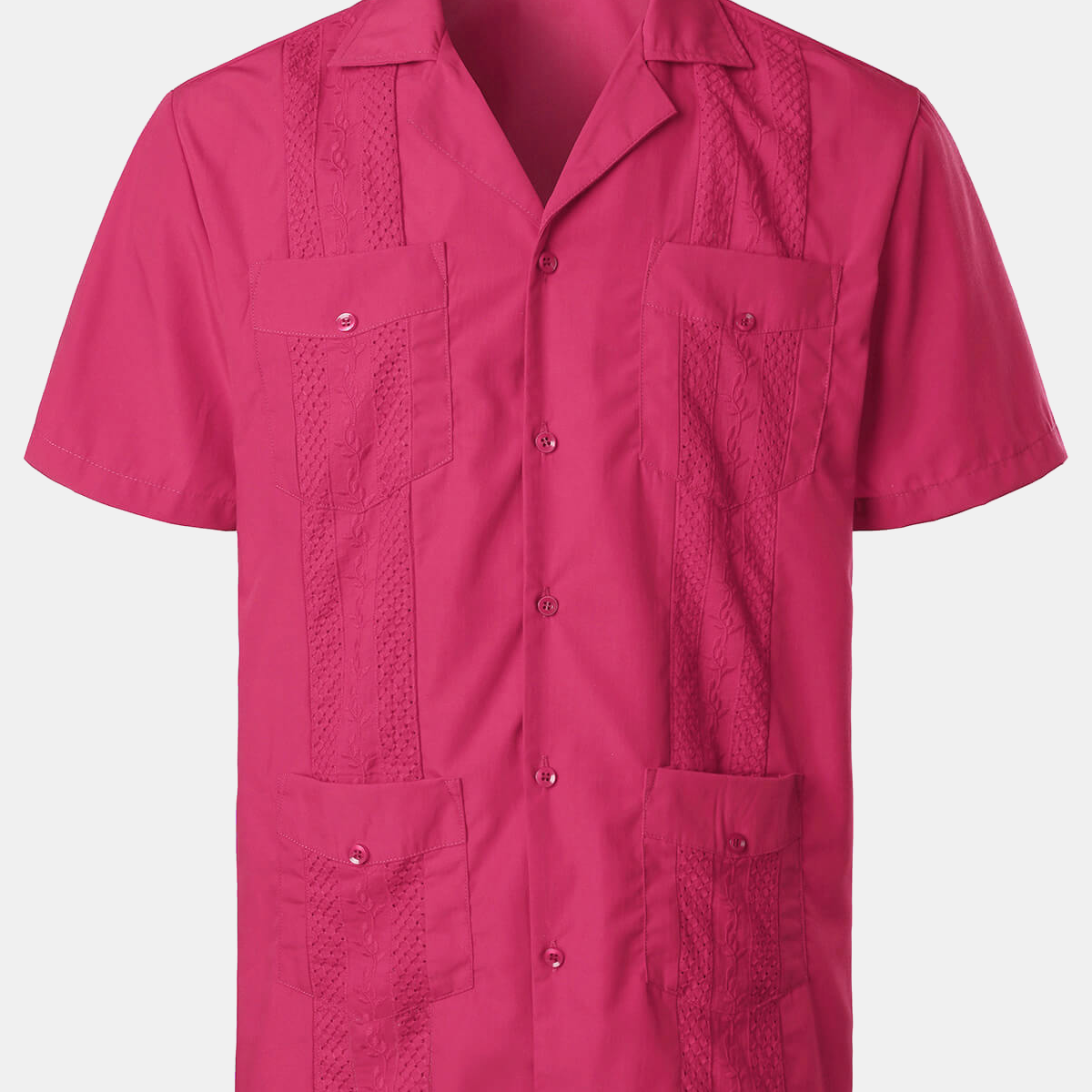 Men's Summer Cool Embroidery Cuban Guayabera Short Sleeve Button Up Beach Shirt