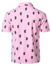 Men's Cactus Print Pink Cotton Holiday Sports Golf Short Sleeve Polo Shirt