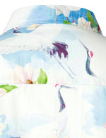 Men's Casual Pink Floral Crane Print Summer Button Up Short Sleeve Shirt