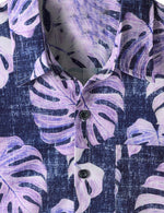 Men's Purple Hawaiian Casual Pocket Tropical Plant Print Button Up Beach Short Sleeve Shirt