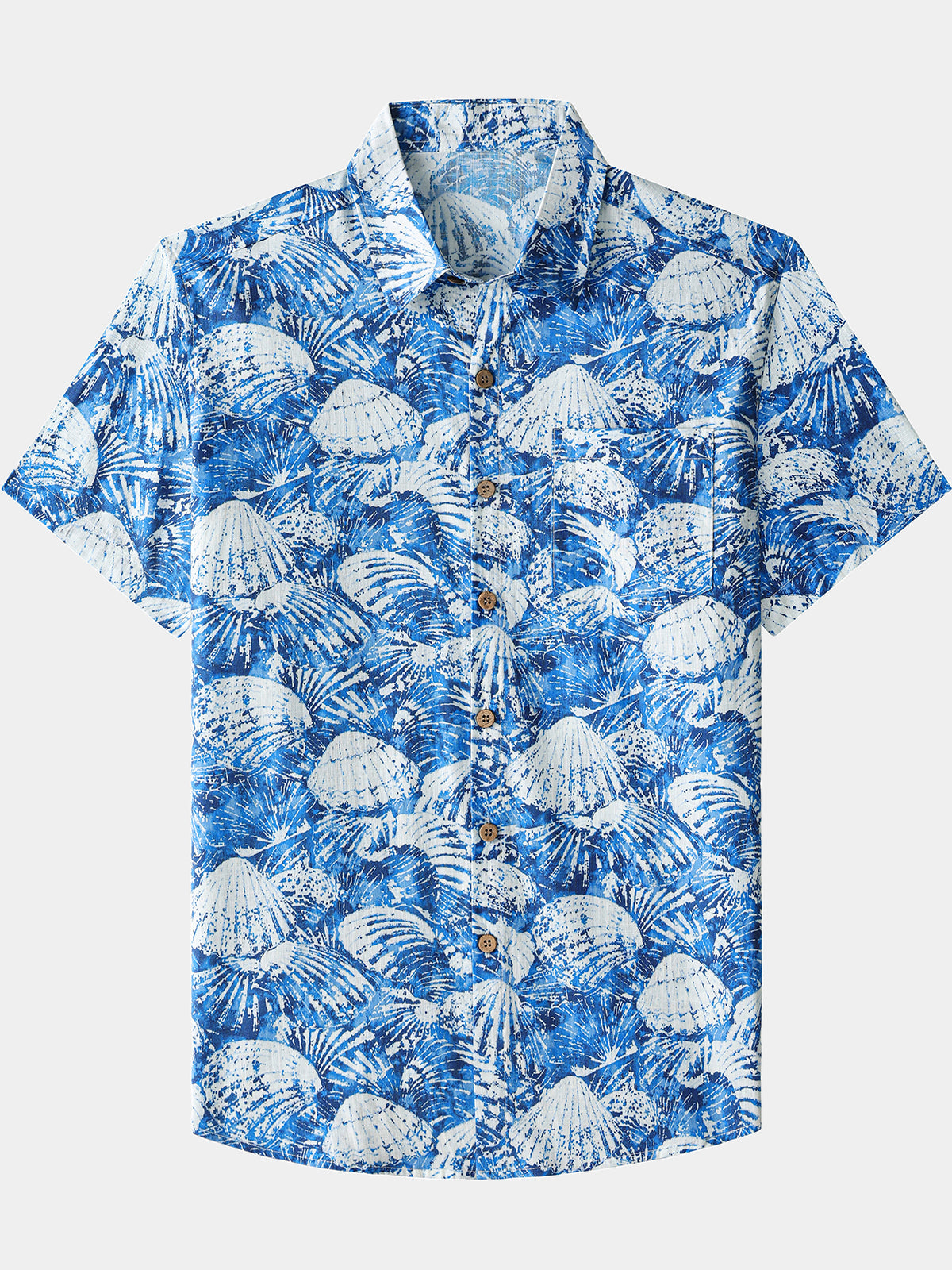 Men’s Seashell Hawaiian Print Cotton Breathable Cool Resort Vacation Short Sleeve Shirt